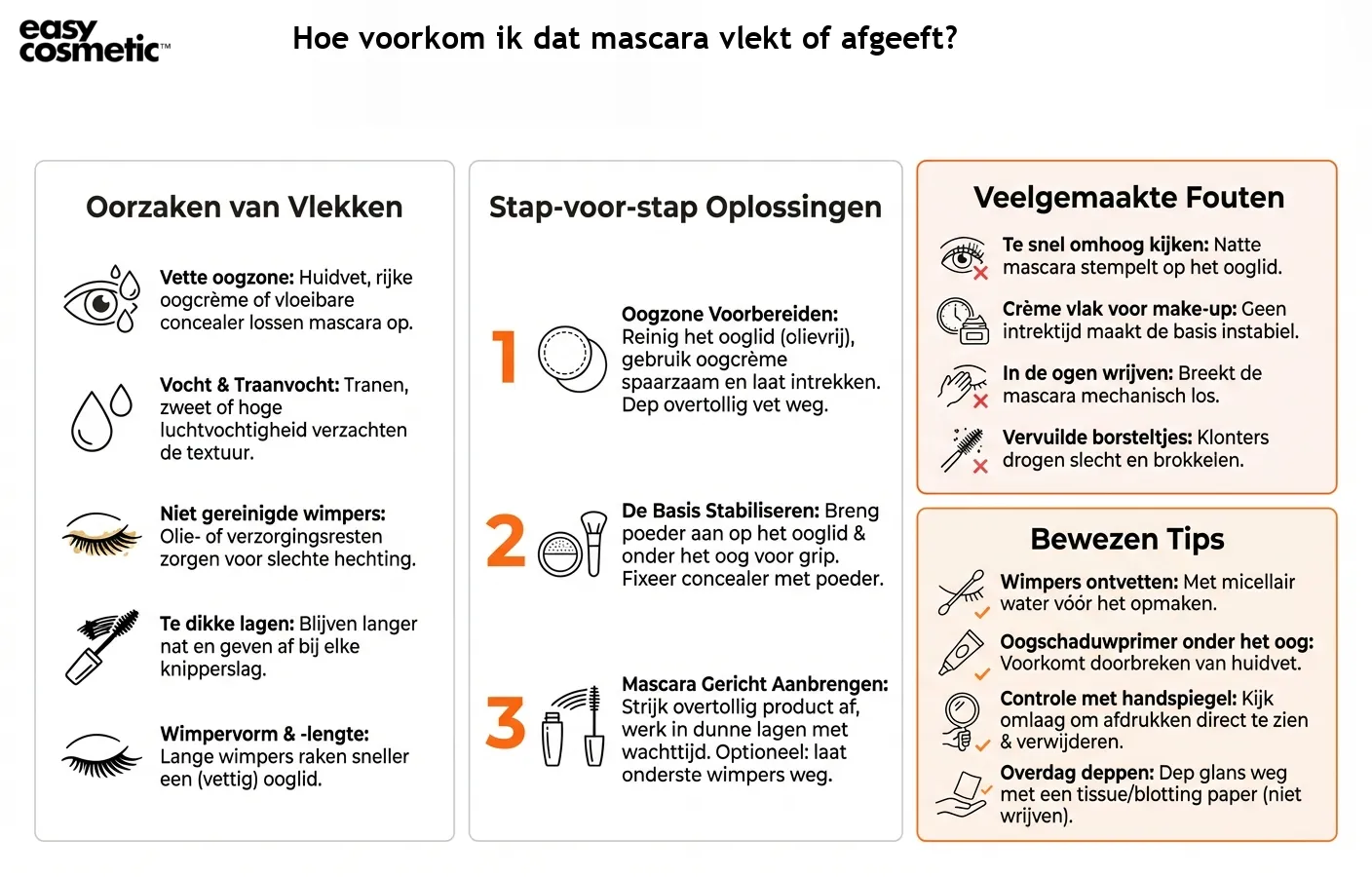 Hoe voorkom ik dat mascara vlekt of afgeeft?