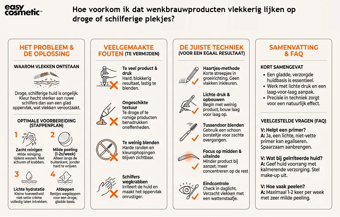 Hoe voorkom ik dat wenkbrauwproducten vlekkerig lijken op droge of schilferige plekjes?