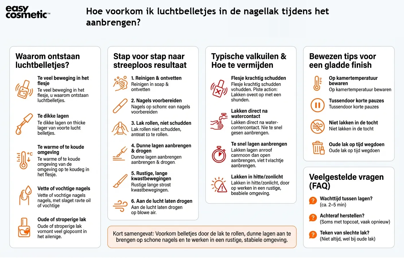 Hoe voorkom ik luchtbelletjes in de nagellak tijdens het aanbrengen?