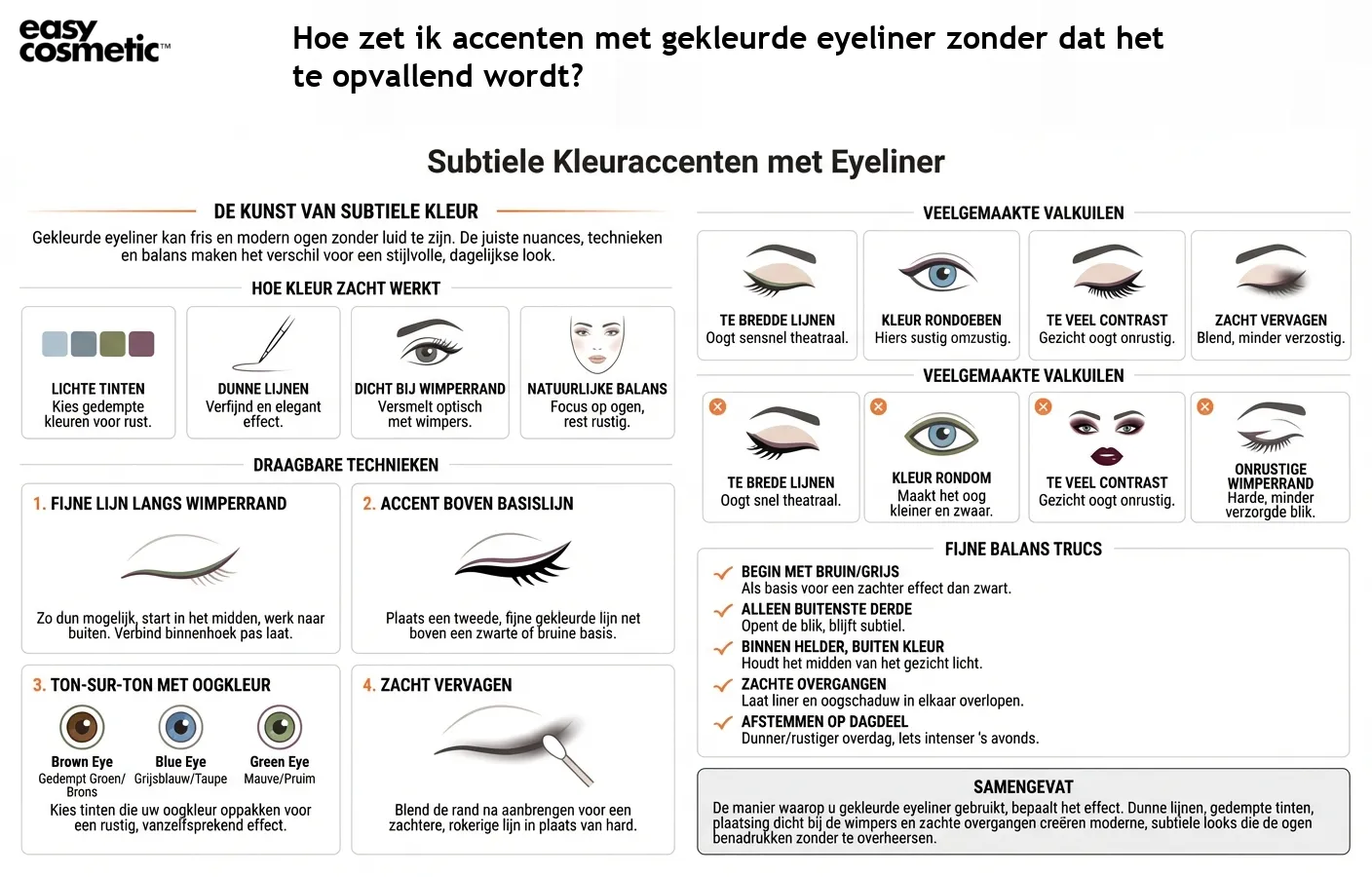 Hoe zet ik accenten met gekleurde eyeliner zonder dat het te opvallend wordt?