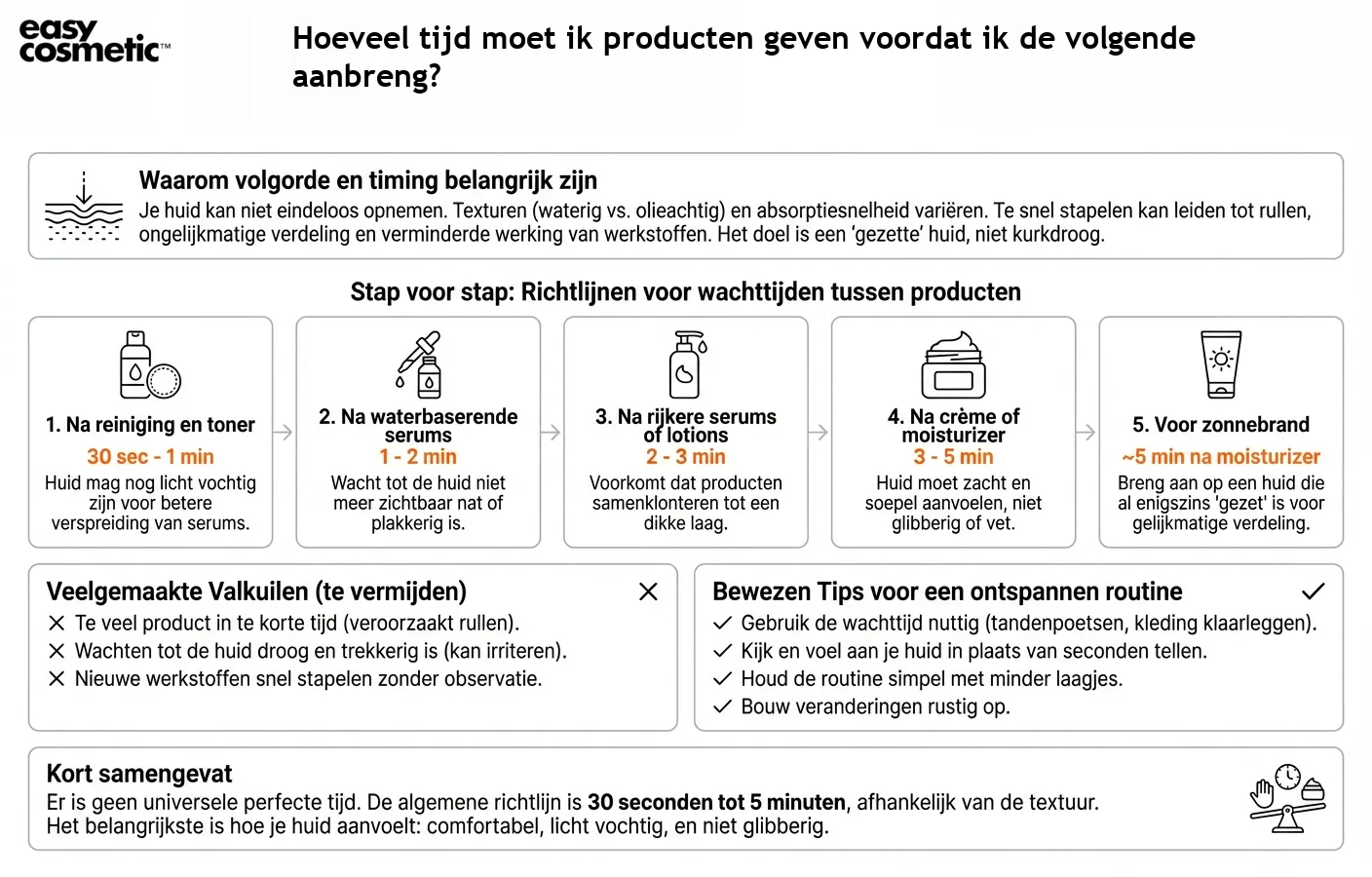 Hoeveel tijd moet ik producten geven voordat ik de volgende aanbreng?