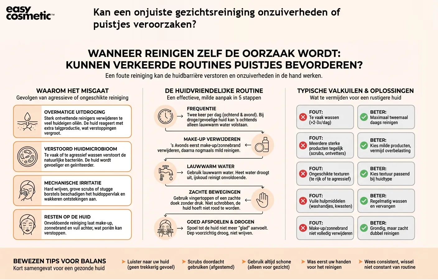 Kan een onjuiste gezichtsreiniging onzuiverheden of puistjes veroorzaken?