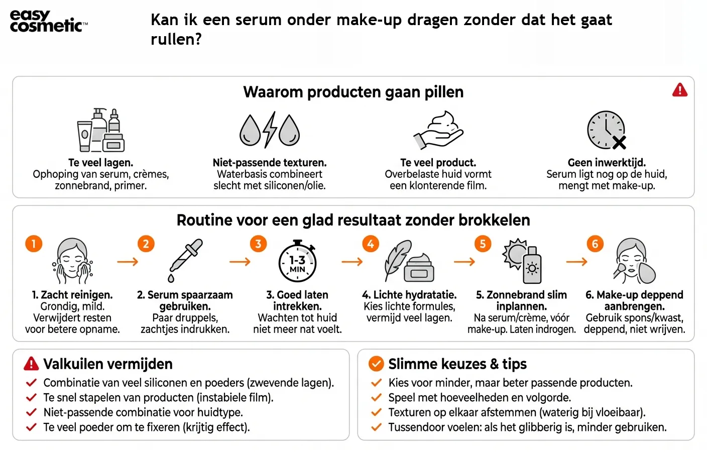 Kan ik een serum onder make-up dragen zonder dat het gaat rullen?