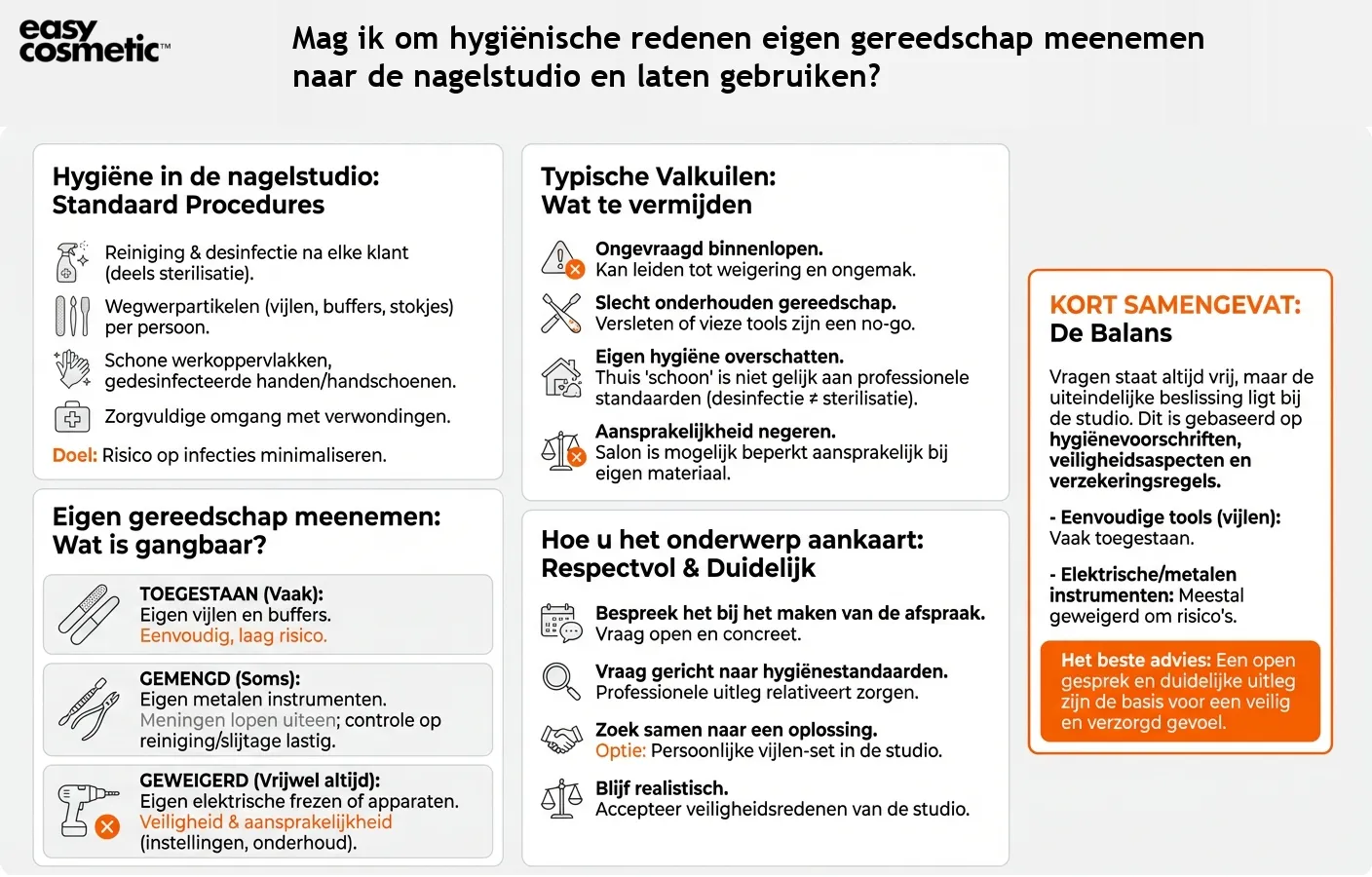 Mag ik om hygiënische redenen eigen gereedschap meenemen naar de nagelstudio en laten gebruiken?