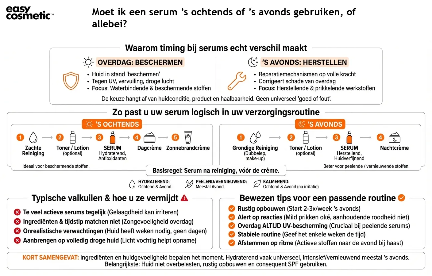 Moet ik een serum ’s ochtends of ’s avonds gebruiken, of allebei?