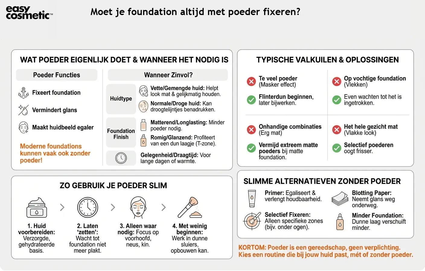 Moet je foundation altijd met poeder fixeren?