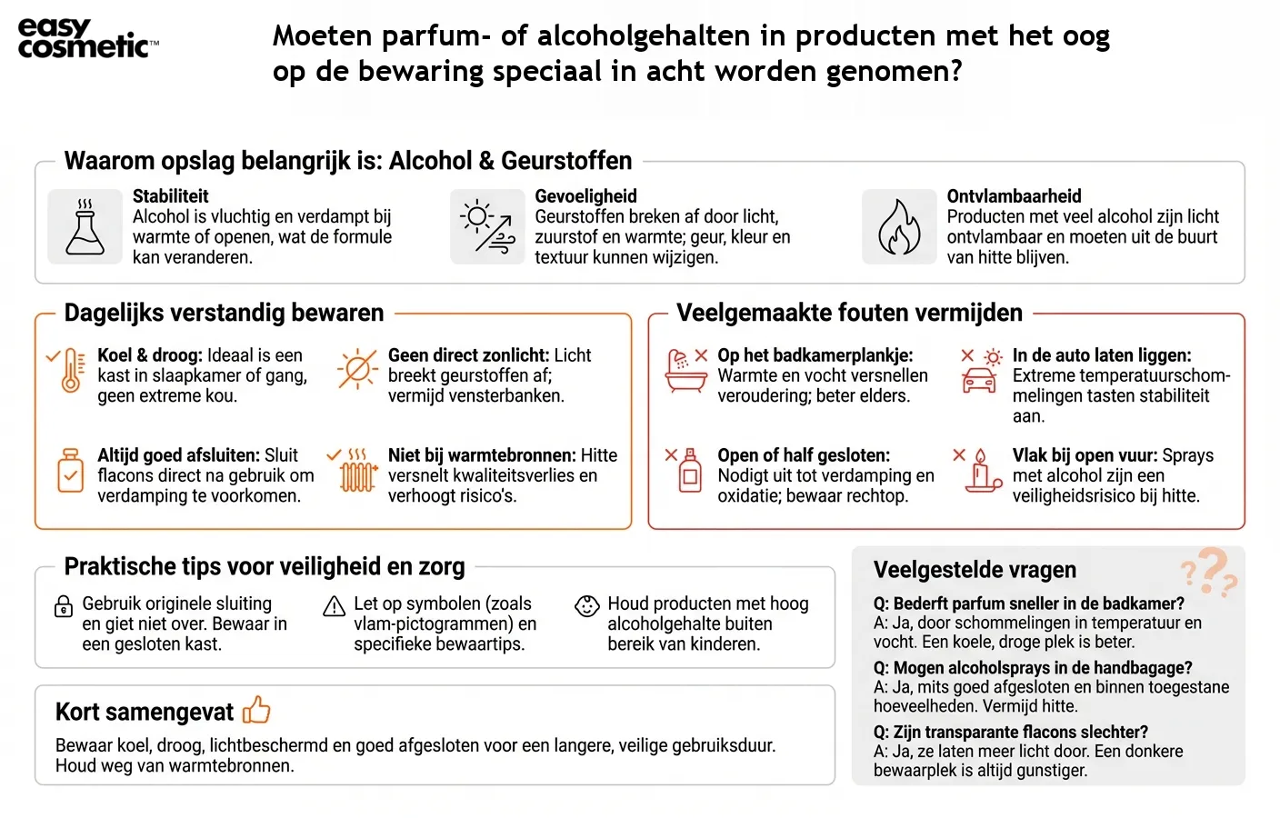Moeten parfum- of alcoholgehalten in producten met het oog op de bewaring speciaal in acht worden genomen?