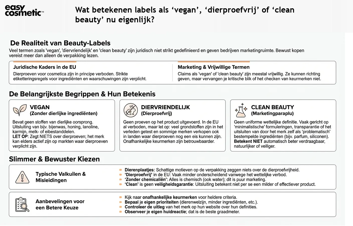 Wat betekenen labels als ‘vegan’, ‘dierproefvrij’ of ‘clean beauty’ nu eigenlijk?