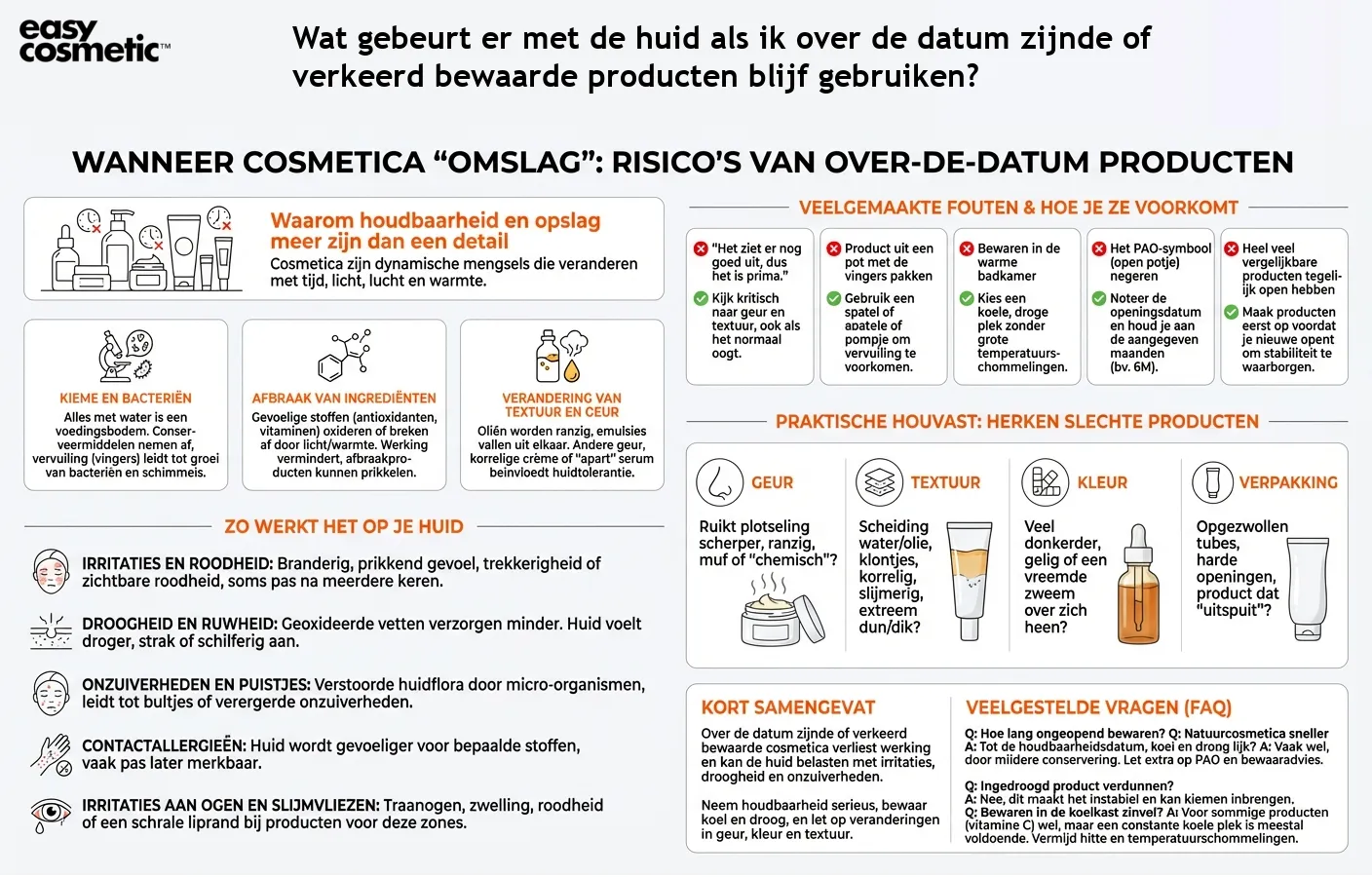 Wat gebeurt er met de huid als ik over de datum zijnde of verkeerd bewaarde producten blijf gebruiken?