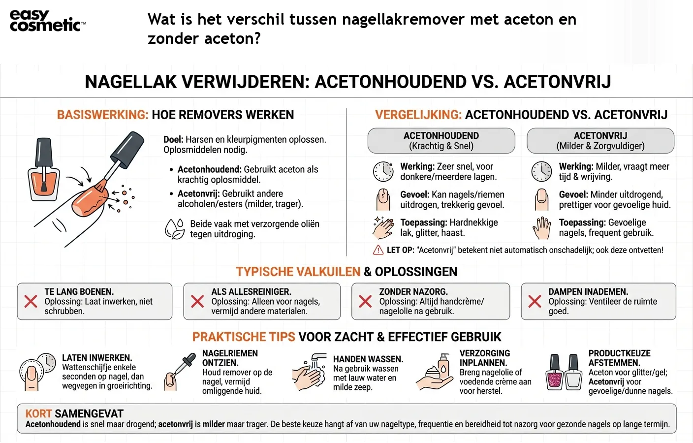 Wat is het verschil tussen nagellakremover met aceton en zonder aceton?