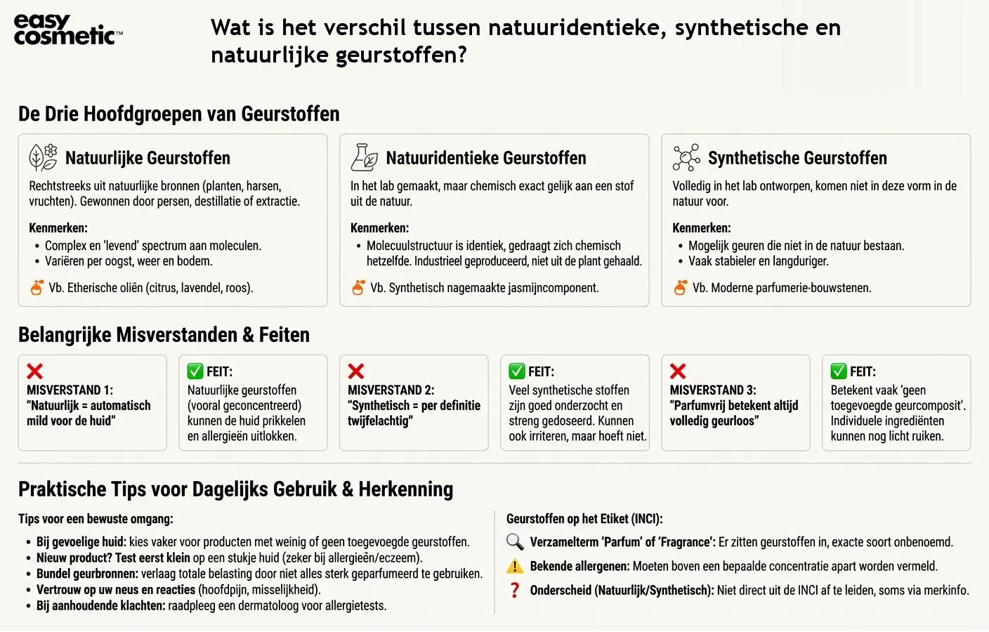 Wat is het verschil tussen natuuridentieke, synthetische en natuurlijke geurstoffen?