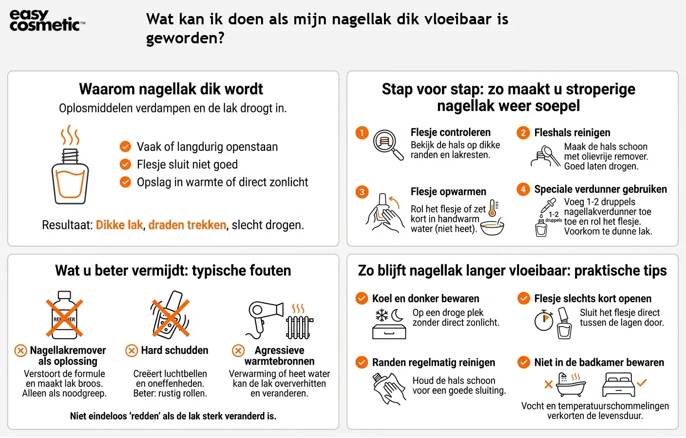 Wat kan ik doen als mijn nagellak dik vloeibaar is geworden?