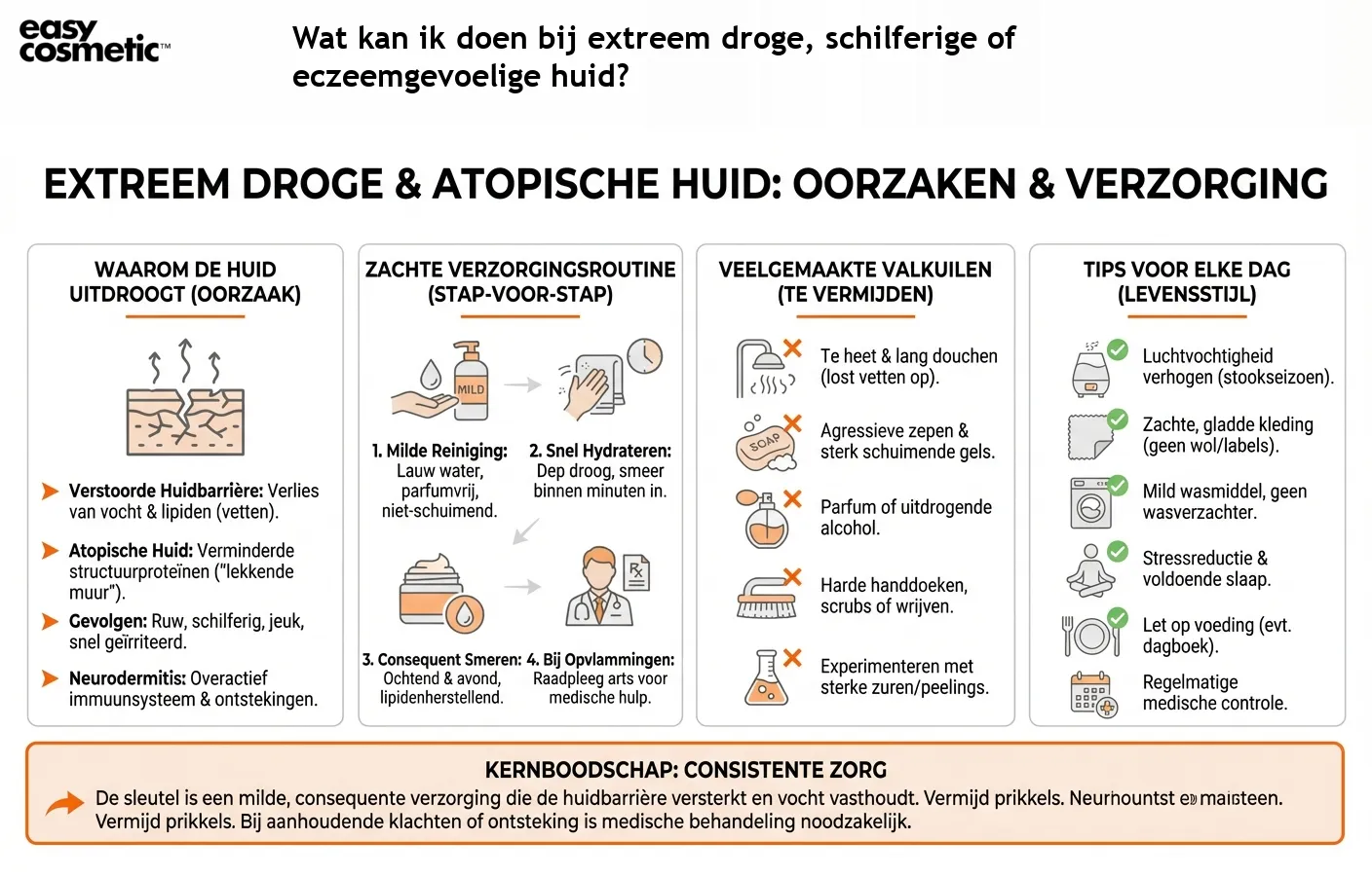Wat kan ik doen bij extreem droge, schilferige of eczeemgevoelige huid?