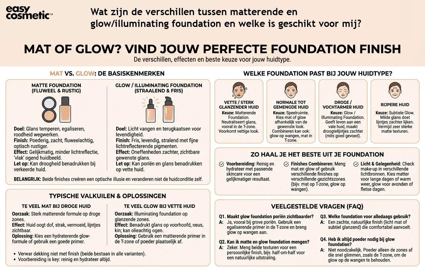 Wat zijn de verschillen tussen matterende en glow/illuminating foundation en welke is geschikt voor mij?