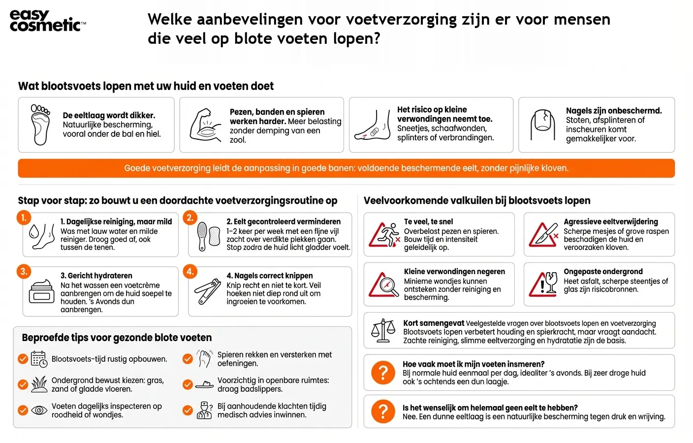 Welke aanbevelingen voor voetverzorging zijn er voor mensen die veel op blote voeten lopen?