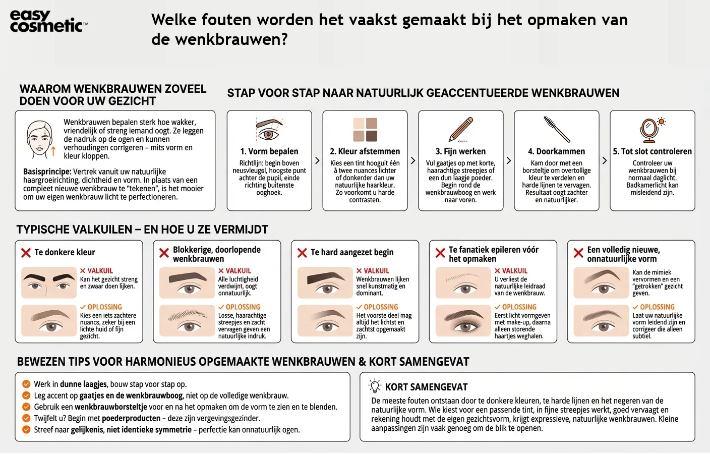 Welke fouten worden het vaakst gemaakt bij het opmaken van de wenkbrauwen?