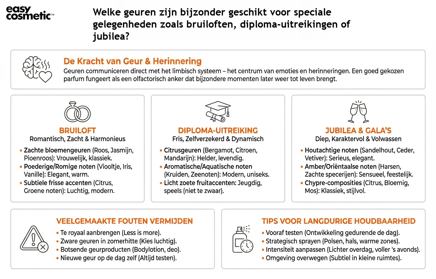 Welke geuren zijn bijzonder geschikt voor speciale gelegenheden zoals bruiloften, diploma-uitreikingen of jubilea?