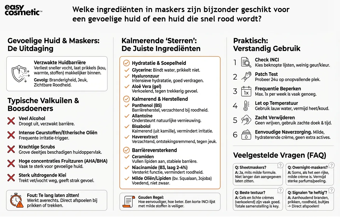 Welke ingrediënten in maskers zijn bijzonder geschikt voor een gevoelige huid of een huid die snel rood wordt?