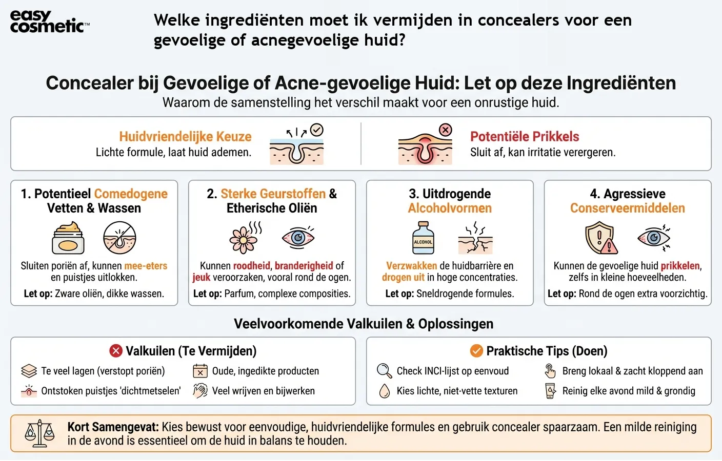 Welke ingrediënten moet ik vermijden in concealers voor een gevoelige of acnegevoelige huid?