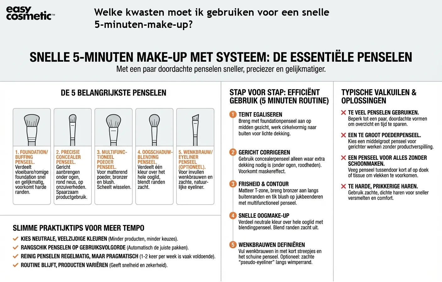 Welke kwasten moet ik gebruiken voor een snelle 5-minuten-make-up?