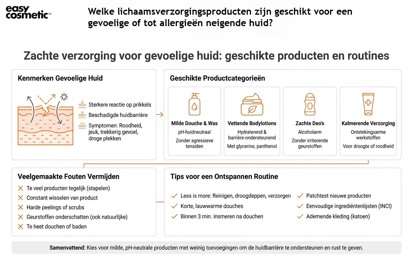 Welke lichaamsverzorgingsproducten zijn geschikt voor een gevoelige of tot allergieën neigende huid?