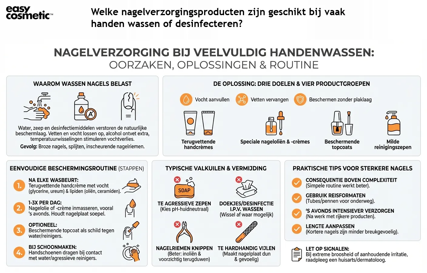 Welke nagelverzorgingsproducten zijn geschikt bij vaak handen wassen of desinfecteren?