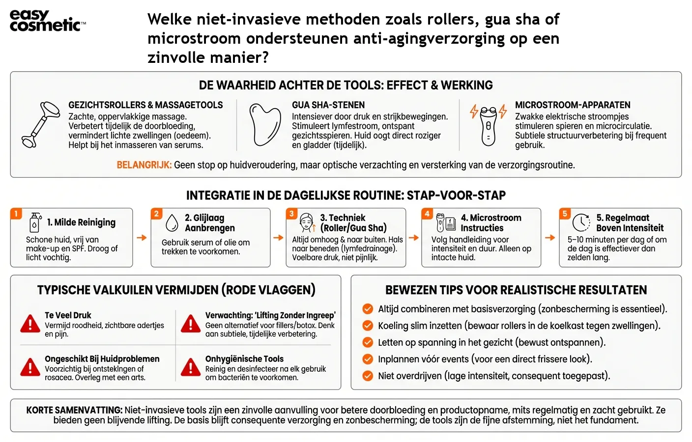 Welke niet-invasieve methoden zoals rollers, gua sha of microstroom ondersteunen anti-agingverzorging op een zinvolle manier?