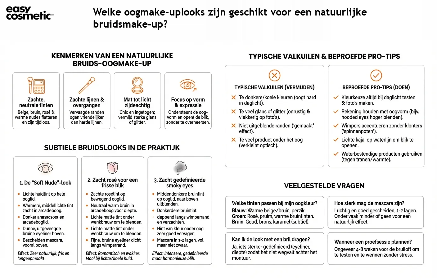 Welke oogmake-uplooks zijn geschikt voor een natuurlijke bruidsmake-up?