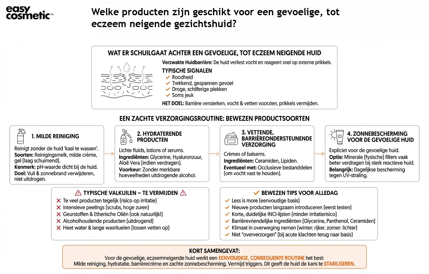 Welke producten zijn geschikt voor een gevoelige, tot eczeem neigende gezichtshuid?