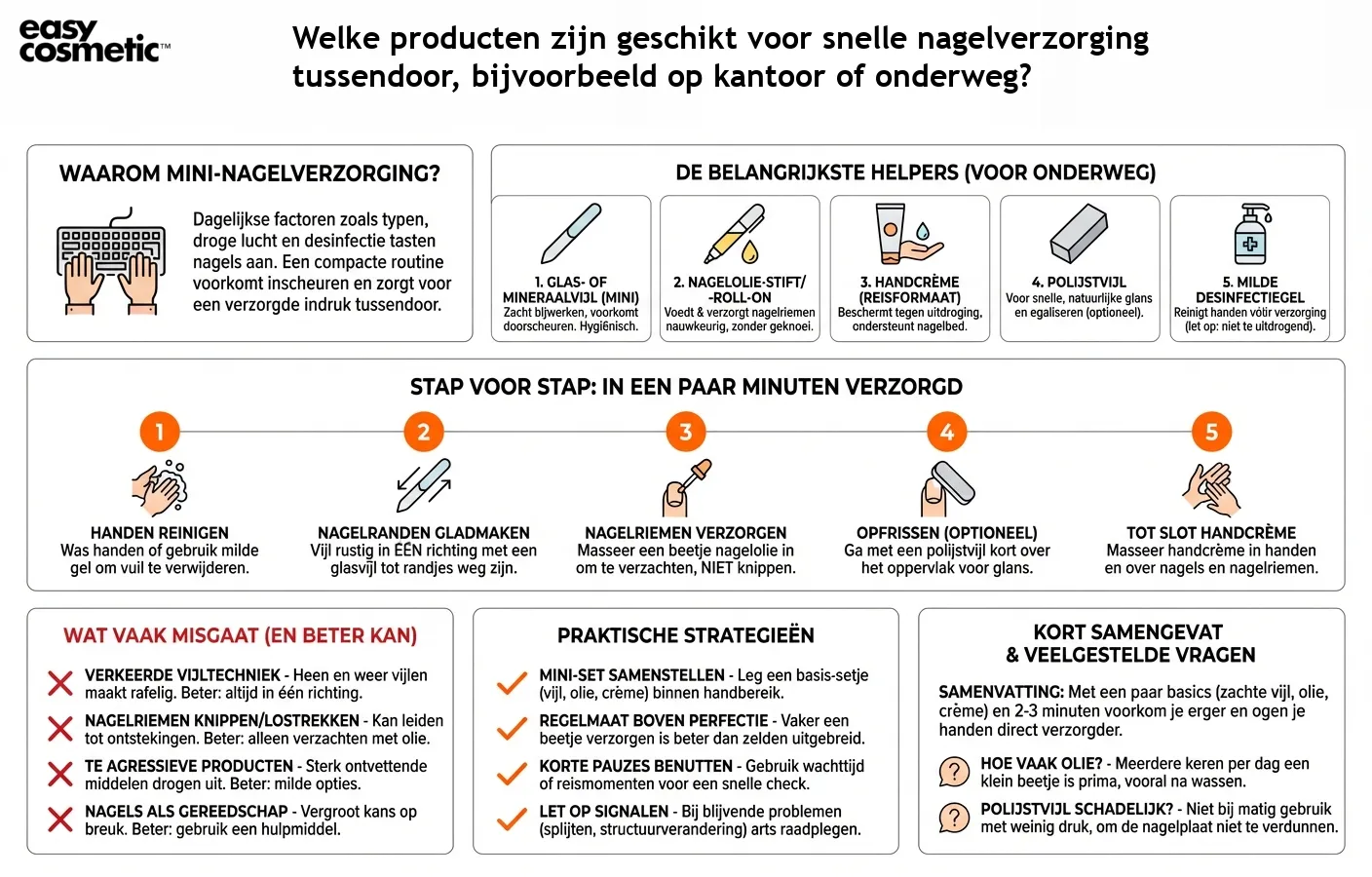 Welke producten zijn geschikt voor snelle nagelverzorging tussendoor, bijvoorbeeld op kantoor of onderweg?