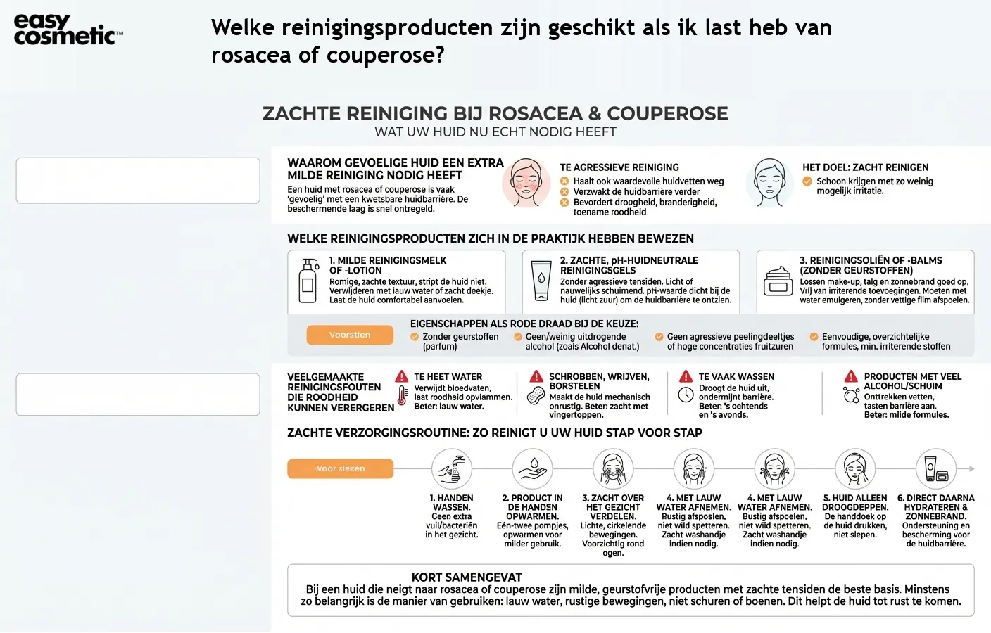 Welke reinigingsproducten zijn geschikt als ik last heb van rosacea of couperose?