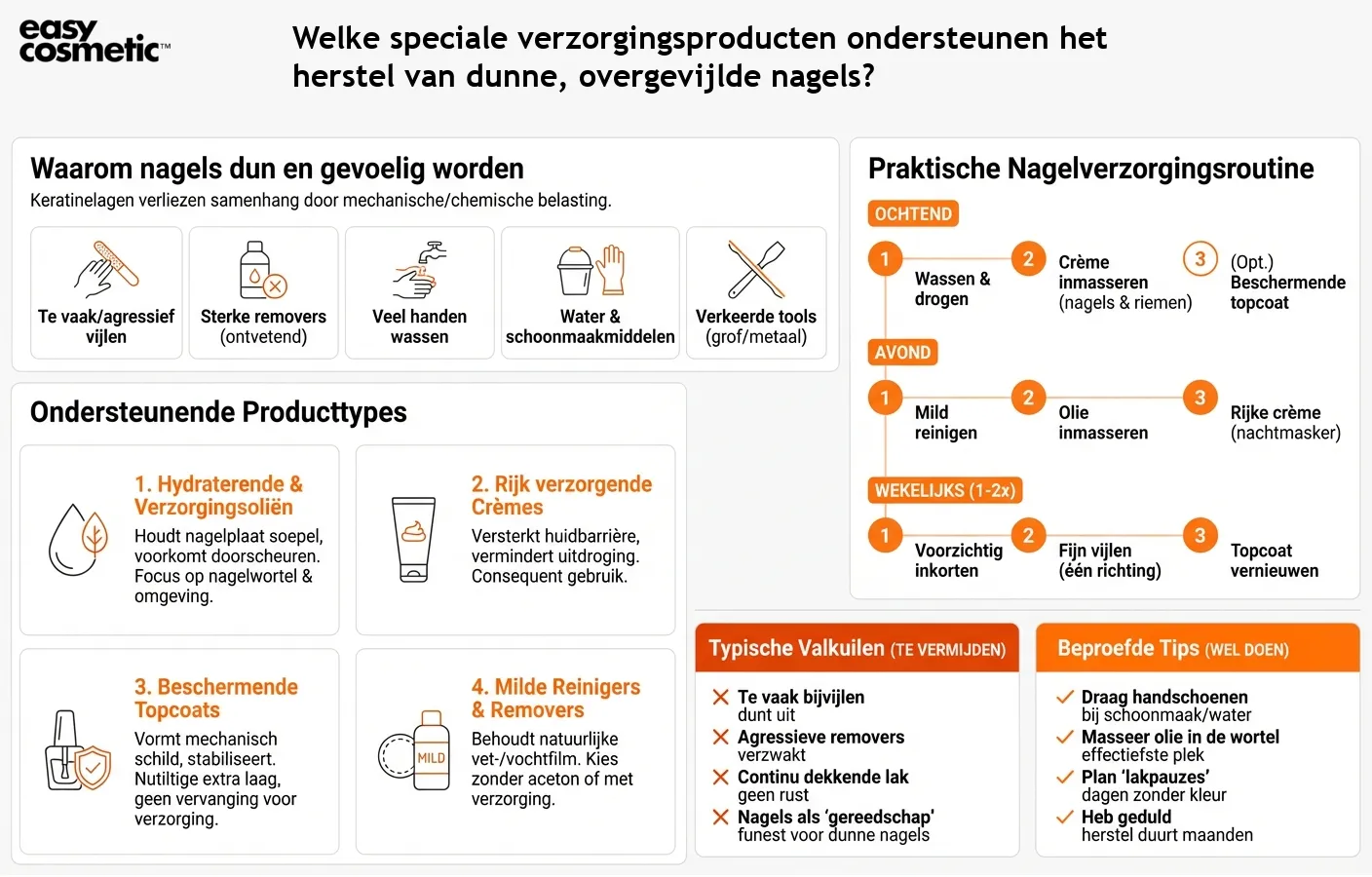 Welke speciale verzorgingsproducten ondersteunen het herstel van dunne, overgevijlde nagels?