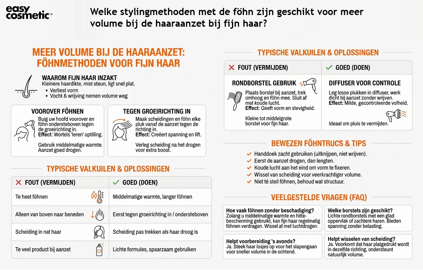 Welke stylingmethoden met de föhn zijn geschikt voor meer volume bij de haaraanzet bij fijn haar?
