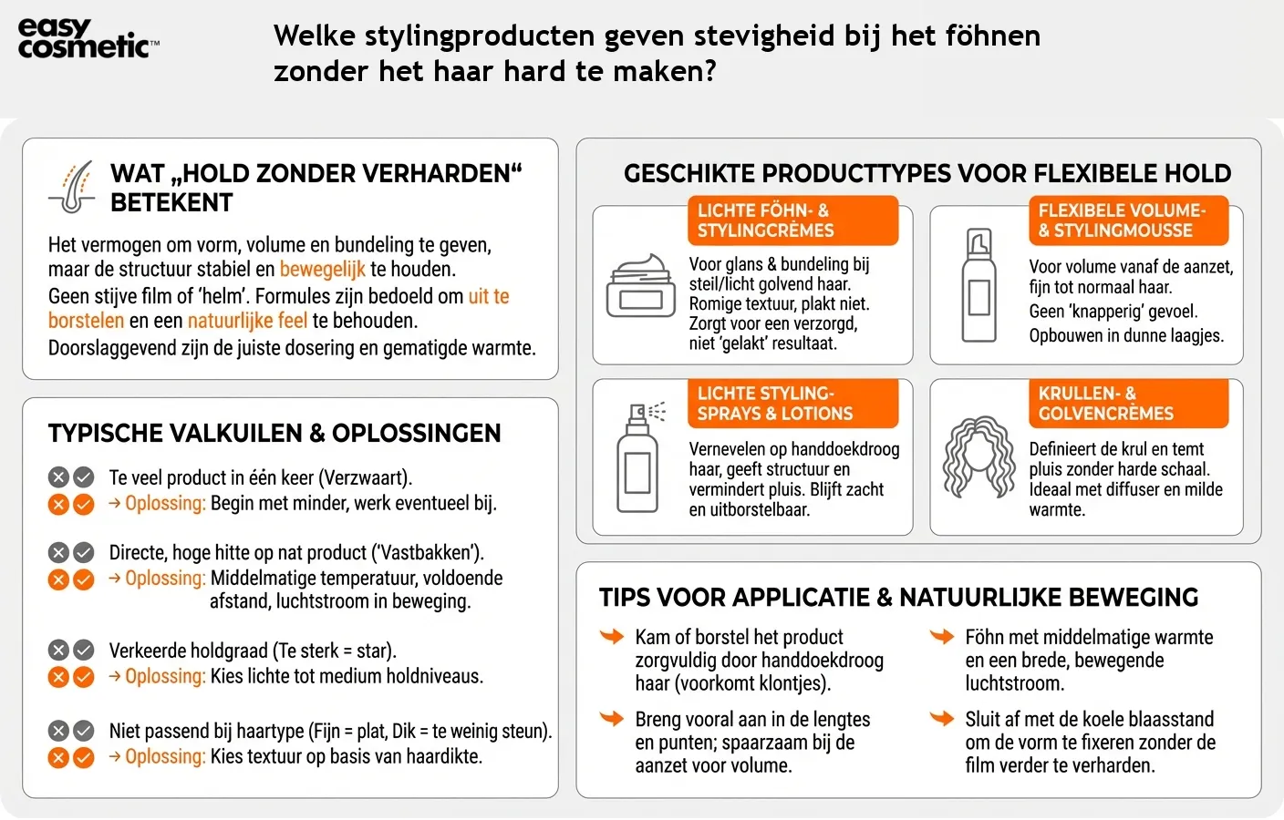 Welke stylingproducten geven stevigheid bij het föhnen zonder het haar hard te maken?