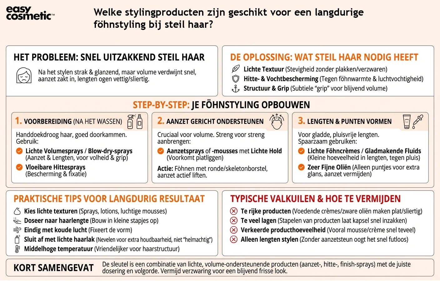 Welke stylingproducten zijn geschikt voor een langdurige föhnstyling bij steil haar?