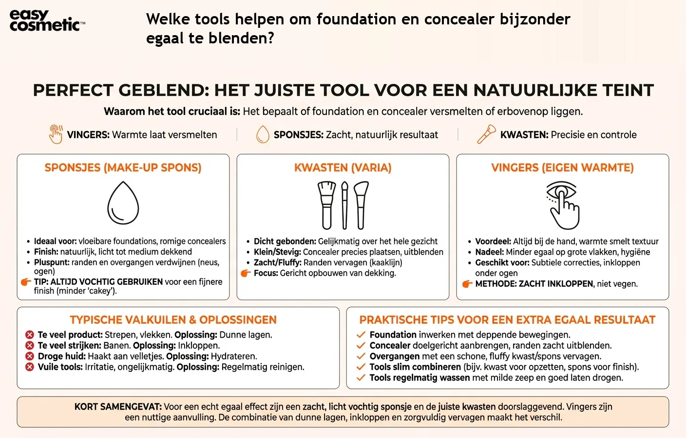 Welke tools helpen om foundation en concealer bijzonder egaal te blenden?
