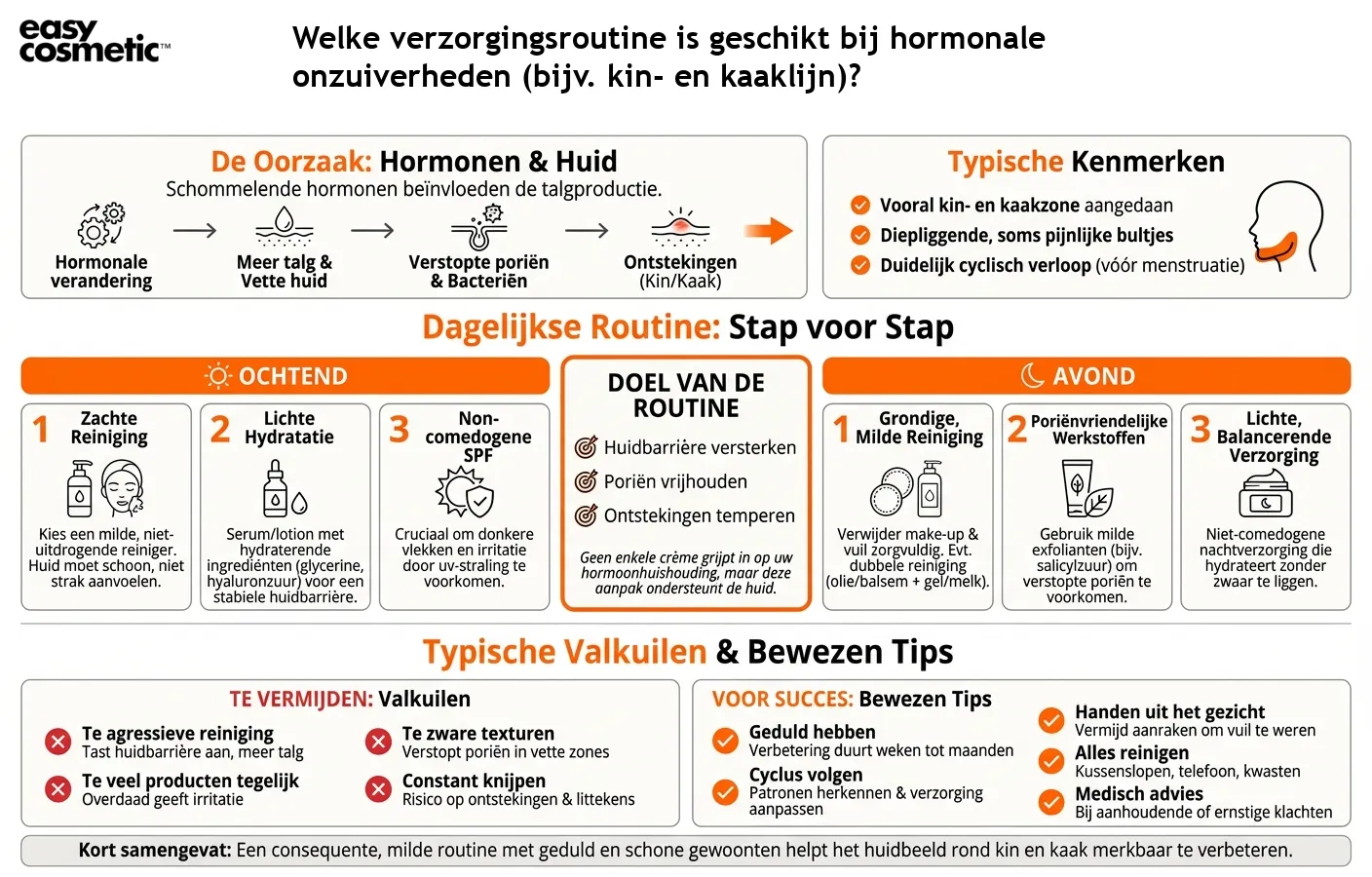 Welke verzorgingsroutine is geschikt bij hormonale onzuiverheden (bijv. kin- en kaaklijn)?