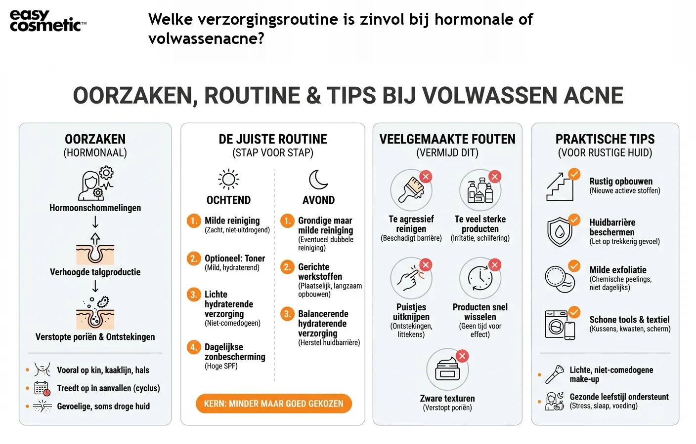 Welke verzorgingsroutine is zinvol bij hormonale of volwassenacne?