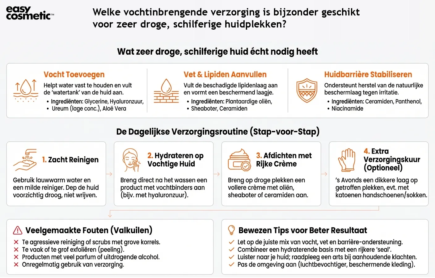 Welke vochtinbrengende verzorging is bijzonder geschikt voor zeer droge, schilferige huidplekken?