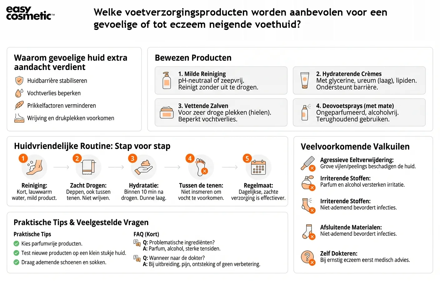 Welke voetverzorgingsproducten worden aanbevolen voor een gevoelige of tot eczeem neigende voethuid?