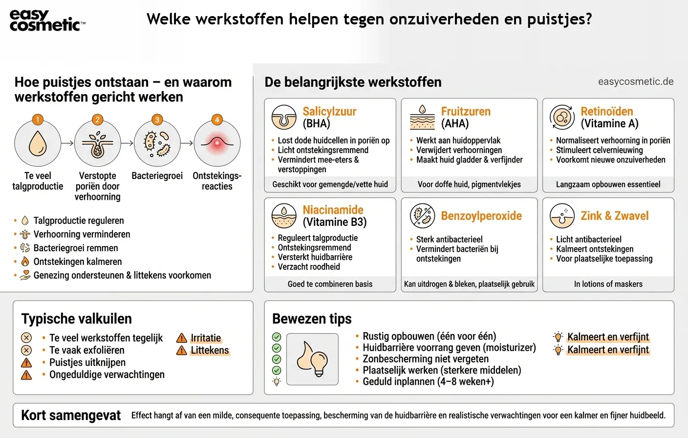 Welke werkstoffen helpen tegen onzuiverheden en puistjes?