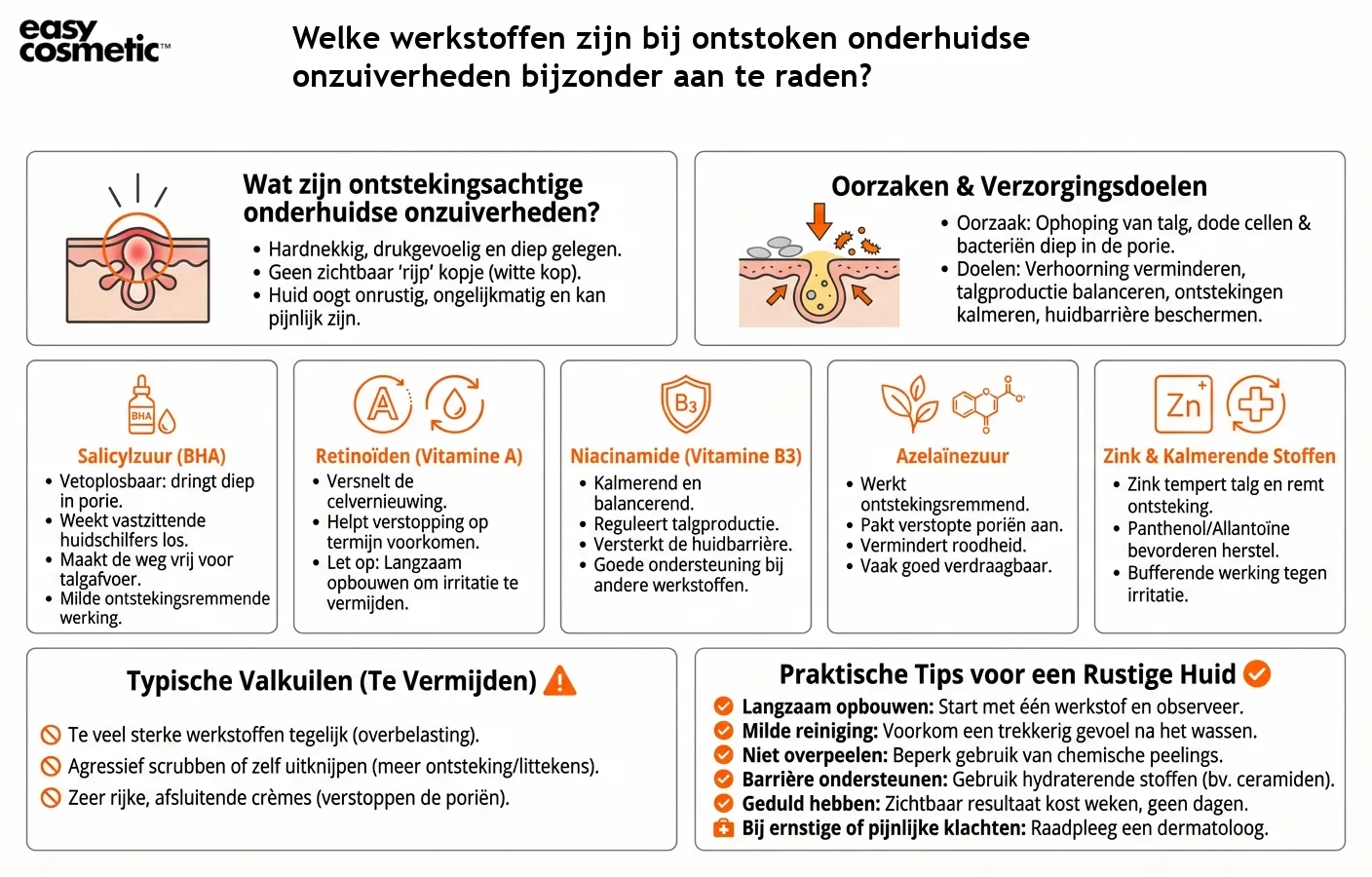 Welke werkstoffen zijn bij ontstoken onderhuidse onzuiverheden bijzonder aan te raden?