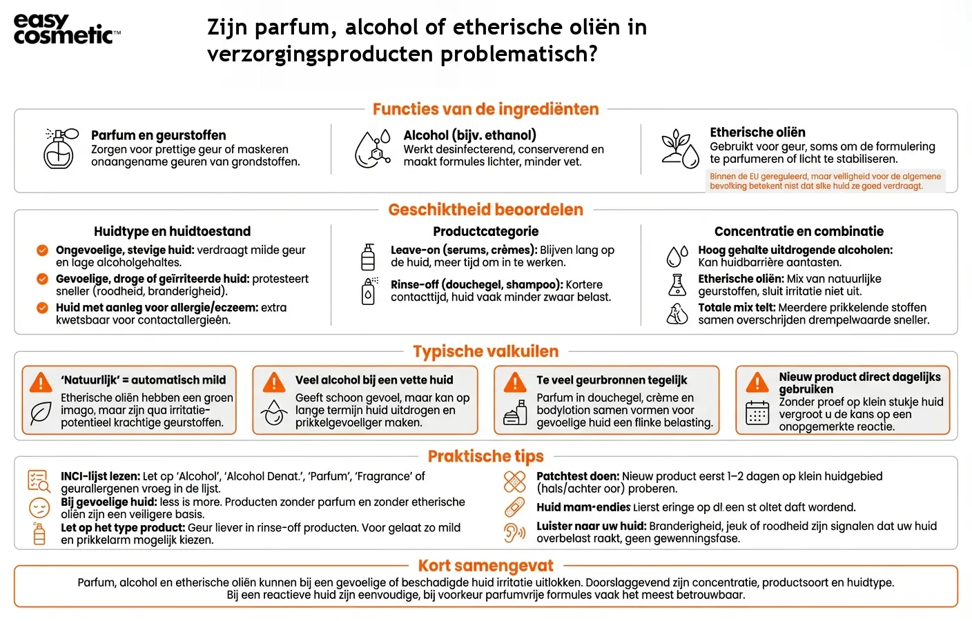 Zijn parfum, alcohol of etherische oliën in verzorgingsproducten problematisch?