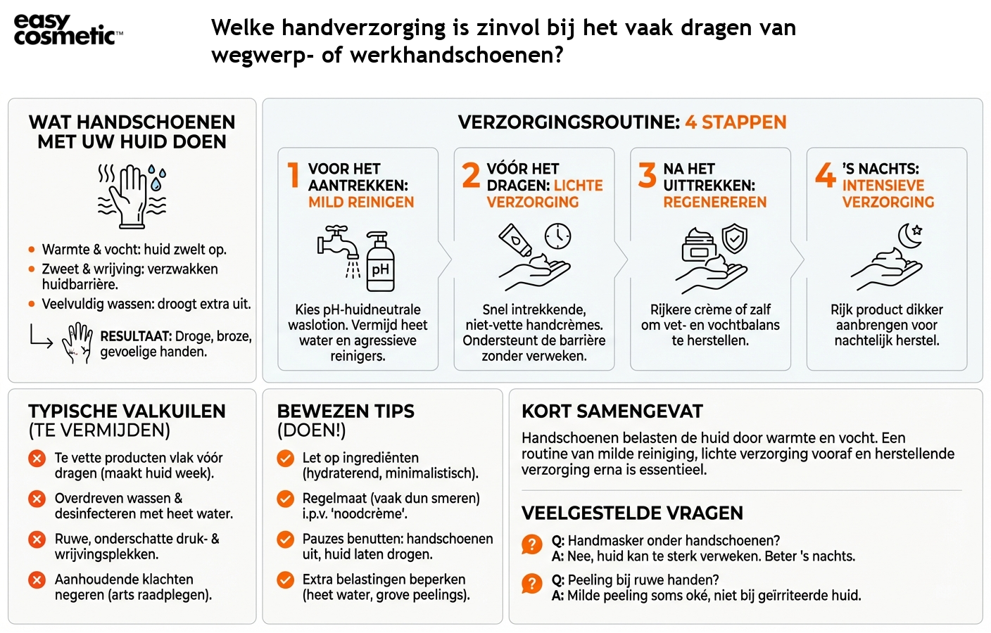 Welke handverzorging is zinvol bij het vaak dragen van wegwerp- of werkhandschoenen?