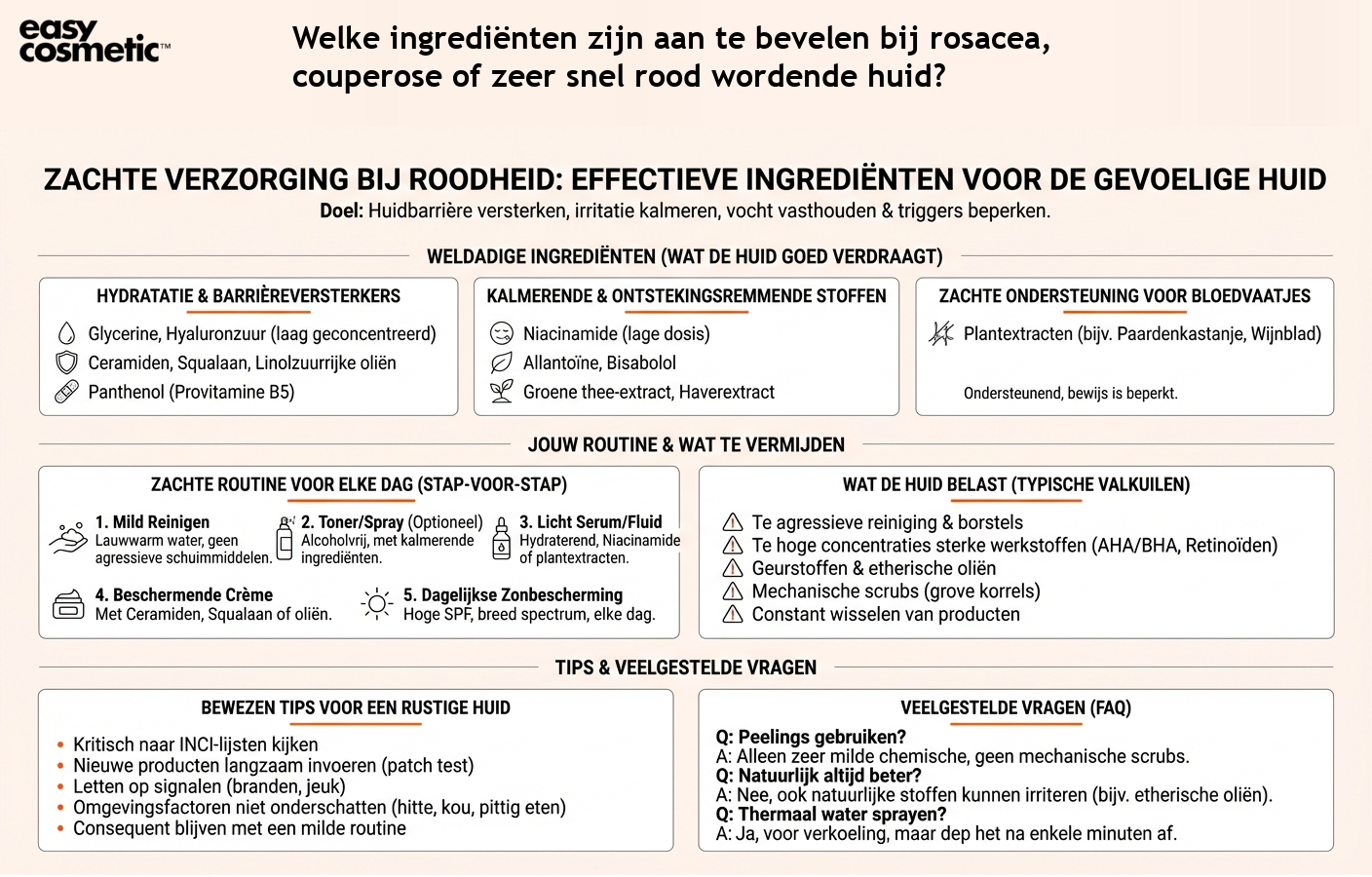 Welke ingrediënten zijn aan te bevelen bij rosacea, couperose of zeer snel rood wordende huid?